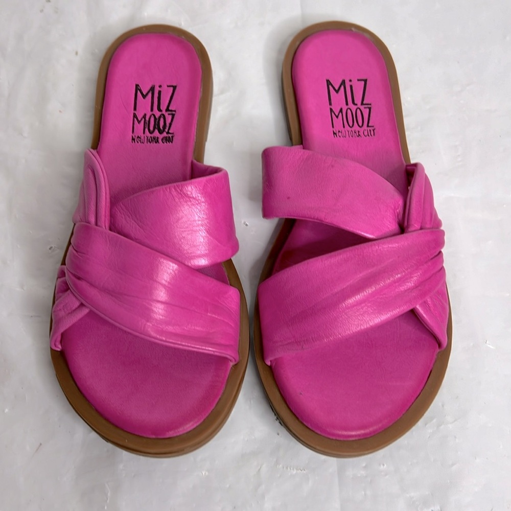 Miz Mooz Fabio Leather Knot Detail Slide Sandals  Fushia
